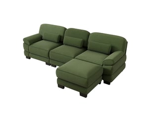 Canapé d'angle modulable - 3 places - forme l - 1 ottoman - coussins lombaires - velours côtelé - mobilier de salon - vert