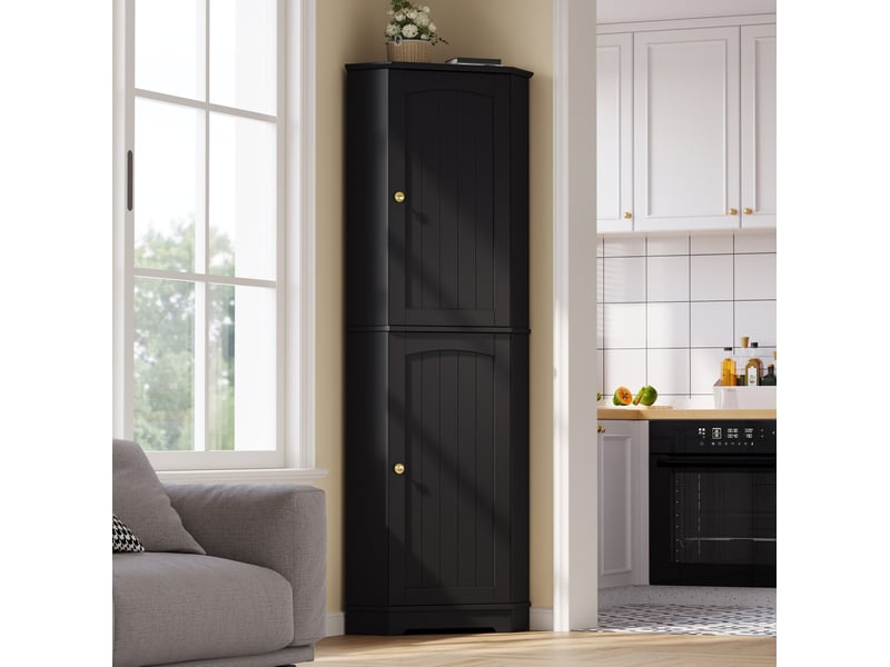 Armoire d'angle 42x42x166 cm à 2 portes et étagères réglables noire  - Conforama B
