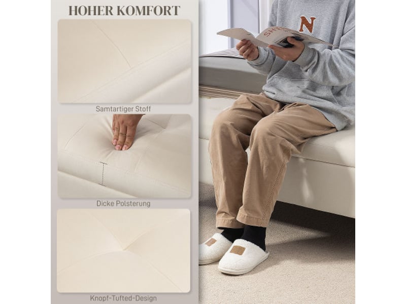  Banc coffre beige effet velours, rembourré, pieds en métal, rangement, 120x44x44,5 cm  - Conforama D