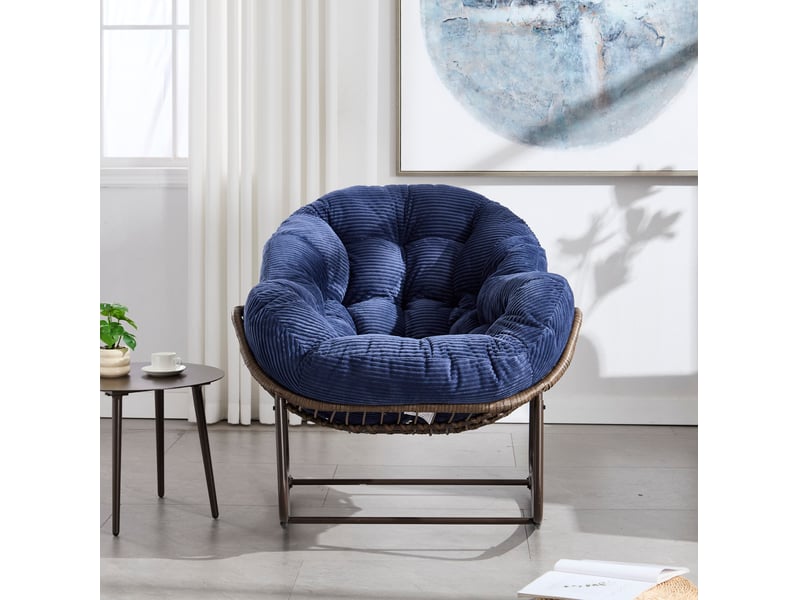  Fauteuil à bascule de jardin en résine tressée bleu marine, coussin rembourré et structure acier, pour se détendre  - Conforama E