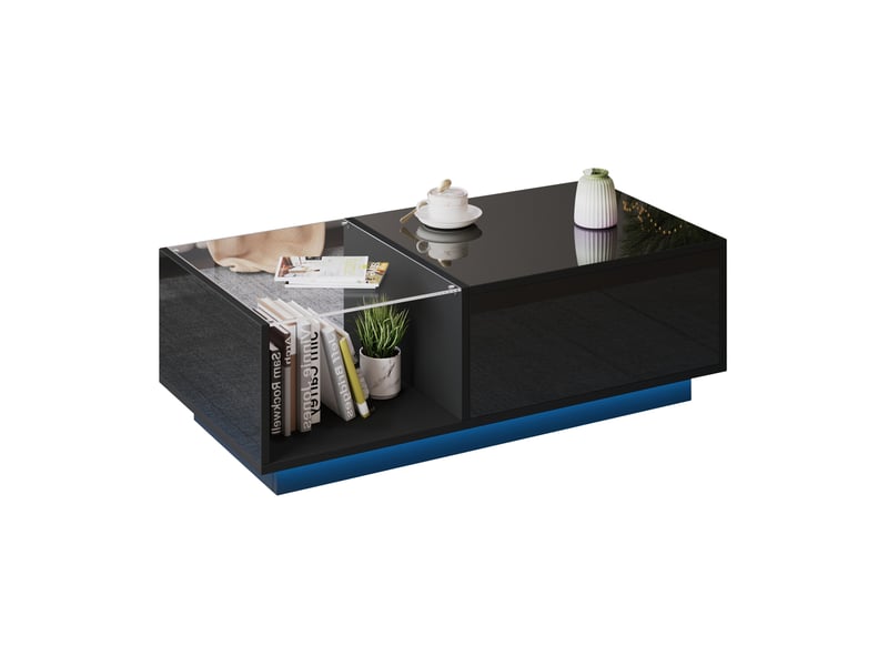  Table basse relevable avec rangement et led, 100x50 cm, noir brillant  - Conforama A