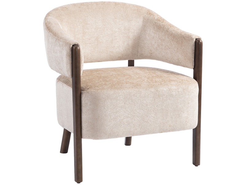  Fauteuil de salon en chenille, chaise rembourrée, assise large, dossier ergonomique, 71x63,5x78,5cm, accoudoirs, beige  - Conforama B
