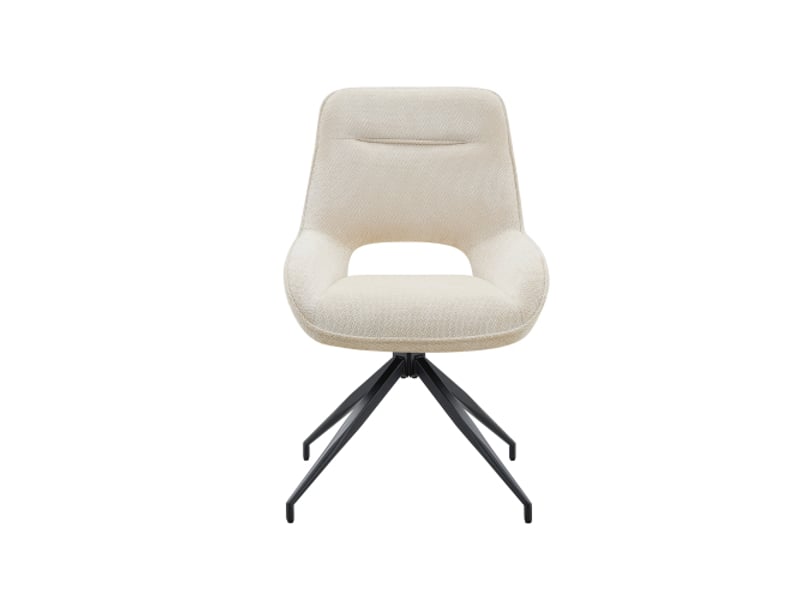  Lot de 2 chaises pivotantes 360° pour salle à manger, tissu blanc respirant, cadre métal noir, design moderne  - Conforama A