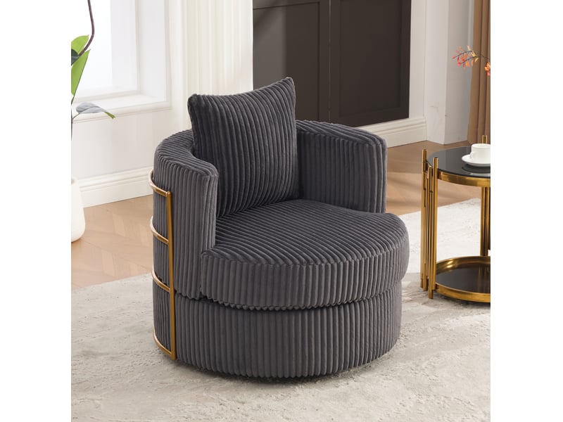 Fauteuil pivotant avec coffre sous l’assise, dossier enveloppant et accoudoirs rembourrés en velours côtelé gris - Conforama B