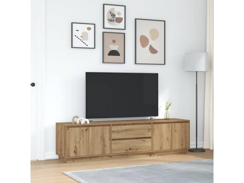  Meuble tv - banc tv - meuble de rangement avec éclairages led chêne artisanal 193,5x41x50 cm  - Conforama D