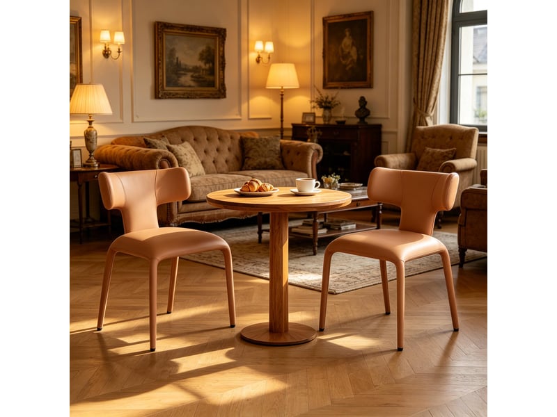  Chaises de bureau lot de 2 à roulettes avec dossier courbé  - assise rembourrée, simili cuir marron clair  - Conforama B