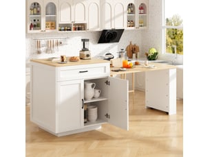 Îlot de cuisine extensible 133x70x93,5 cm avec rangement, 1 tiroir et 2 compartiments mdf blanc