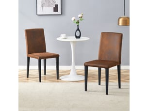 Lot 2 chaises design salle à manger style européen, tissu technique marron foncé, piètement métal noir, modernes pour salon et salle à manger