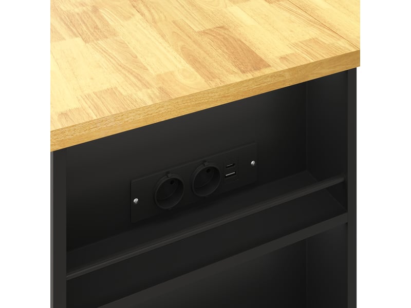  Desserte de cuisine 130x80x87 cm plateau rabattable mdf noir et naturel  - Conforama D