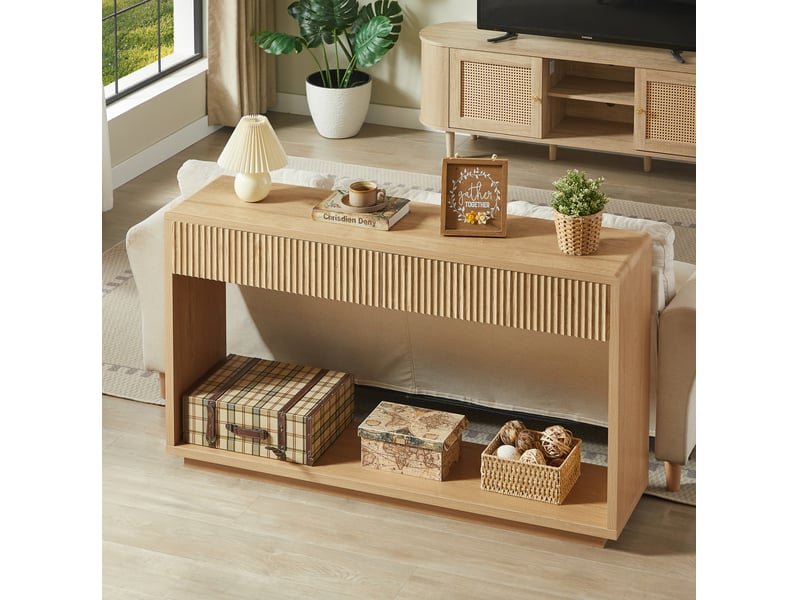  Console 150x35x85 cm avec 2 tiroirs, coloris bois clair  - Conforama D