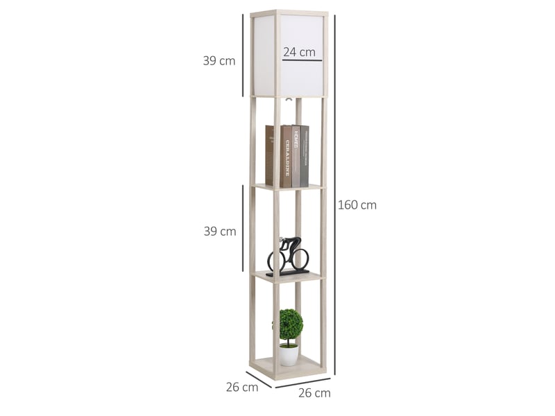  Lampadaire avec compartiments de rangement, lampe moderne en bois, ampoule e27, pour salon, chambre, bureau, chêne  - Conforama E