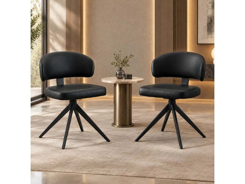  Lot de 2 chaises de salle à manger pivotantes noires en pu avec dossier arrondi  - Conforama B