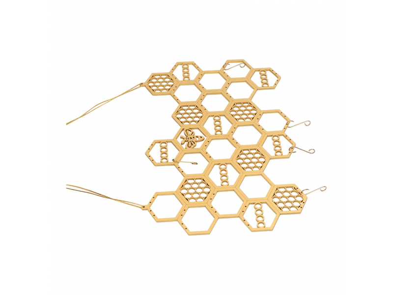  Présentoir à boucles d'oreilles en forme de ruche en peuplier doré, peu encombrant, pour ranger bijoux et boucles d'oreilles  - Conforama E