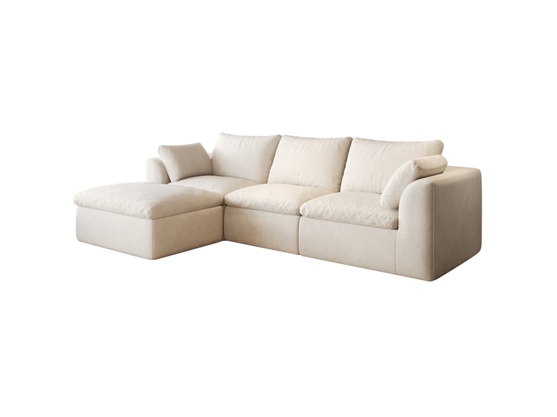  Canapé d’angle 4 places en tissu beige blanc 245x155x83 cm  - Conforama E