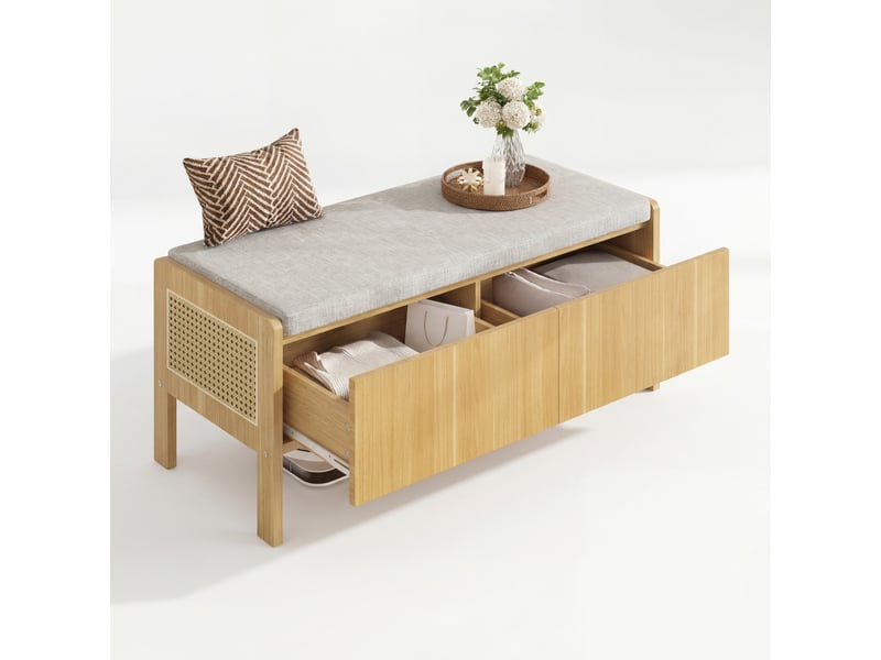  Banc à chaussures rattan naturel 113x45,5x40 cm avec 2 tiroirs  - Conforama E