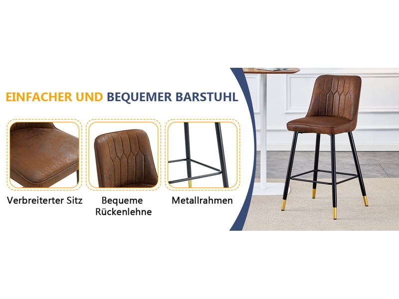  Lot de 2 tabourets de bar marron hauteur 100 cm avec dossier et repose-pieds pour îlot de cuisine  - Conforama W