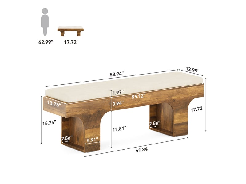  Banc de salle à manger 140 cm avec coussin en lin, banc rembourré au pied du lit, banc d'entrée maison de campagne, pour couloir, salon, chambre à coucher, cuisine  - Conforama C