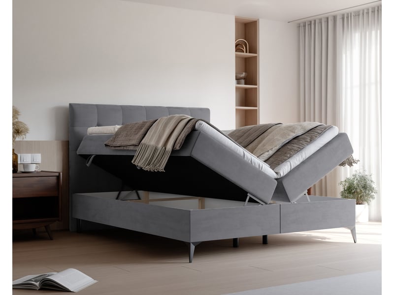  Lit coffre bailey - 180x200 cm - avec matelas et surmatelas - velours dense - gris clair BAILEY - Conforama C