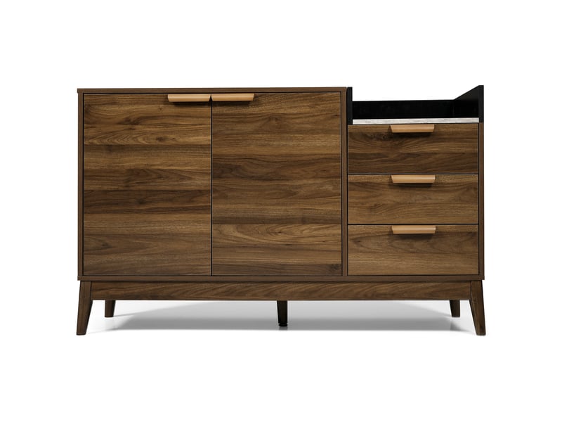  Buffet en bois et métal bicolore, 3 tiroirs, 120 x 40 x 77 cm  - Conforama R
