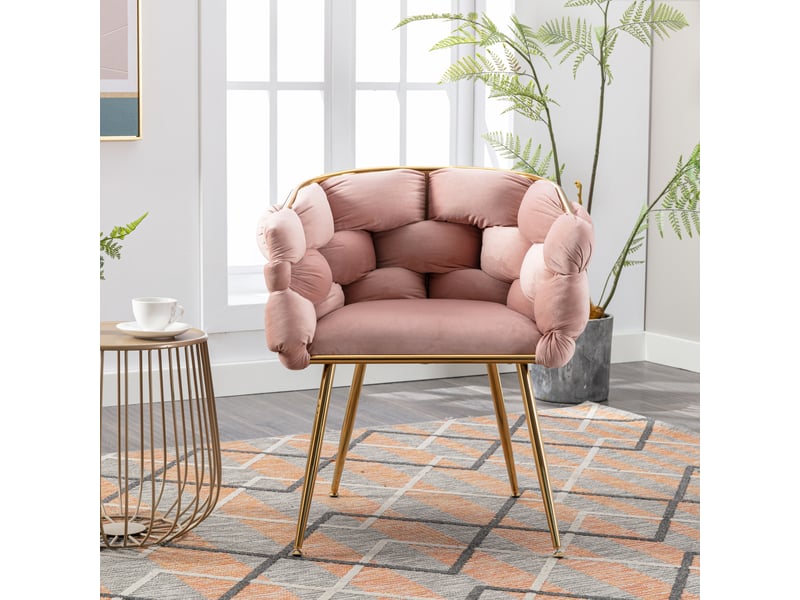  Fauteuil d'appoint avec accoudoirs, dossier moyen et assise rembourrée, structure métallique, velours rose  - Conforama C