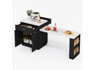 Desserte îlot de cuisine avec table extensible,2 portes,2 tiroirs,2 niches,2 étagères latérales et prise de courant,noir