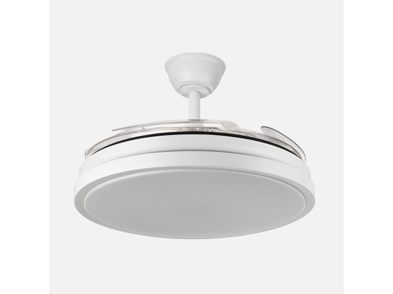  Fabrilamp escorpion plafonnier ventilateur led 59 w, 6980 lm, moteur dc, 4 pales rétractables, ø 107 cm, blanc 214591301 - Conforama D