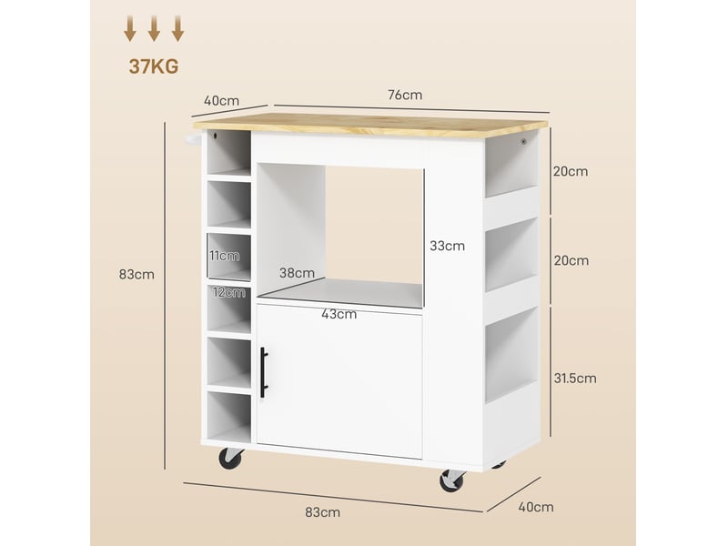  Desserte de cuisine 83 x 40 x 83 cm, chêne, contreplaqué, 6 casiers à bouteilles avec plan de travail  - Conforama C