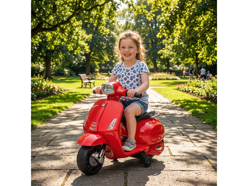  Moto électrique pour enfants avec permis vespa, batterie rechargeable 6v, roues et lumières, 2-4 ans, rouge  - Conforama C