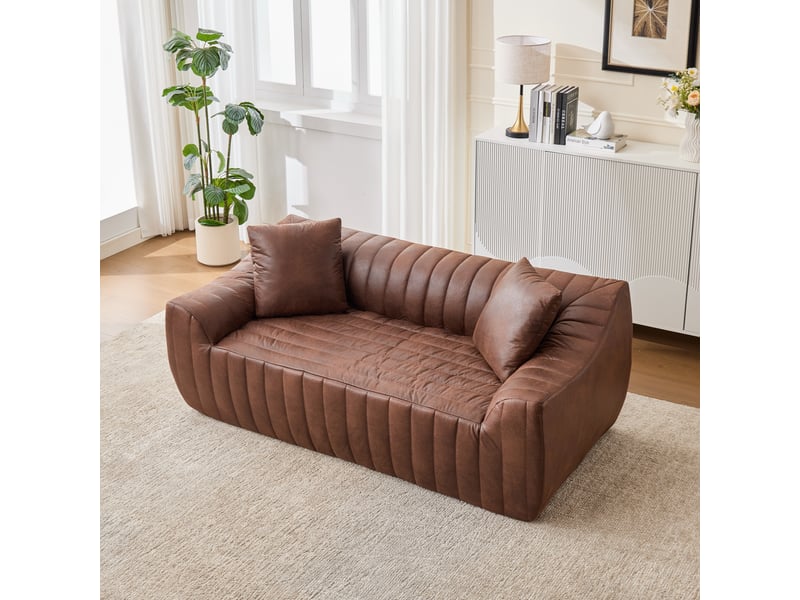 Canapé droit fixe 2 places en tissu marron 187 x 95 x 80 cm, capitonnage vertical, pour salon, bureau ou chambre W3245P515678 - Conforama W
