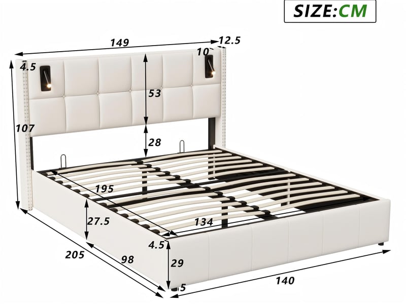 Lit 2 places 180x200 cm - beige - led rgb, usb type-c, rangement et 4 tiroirs - Conforama C