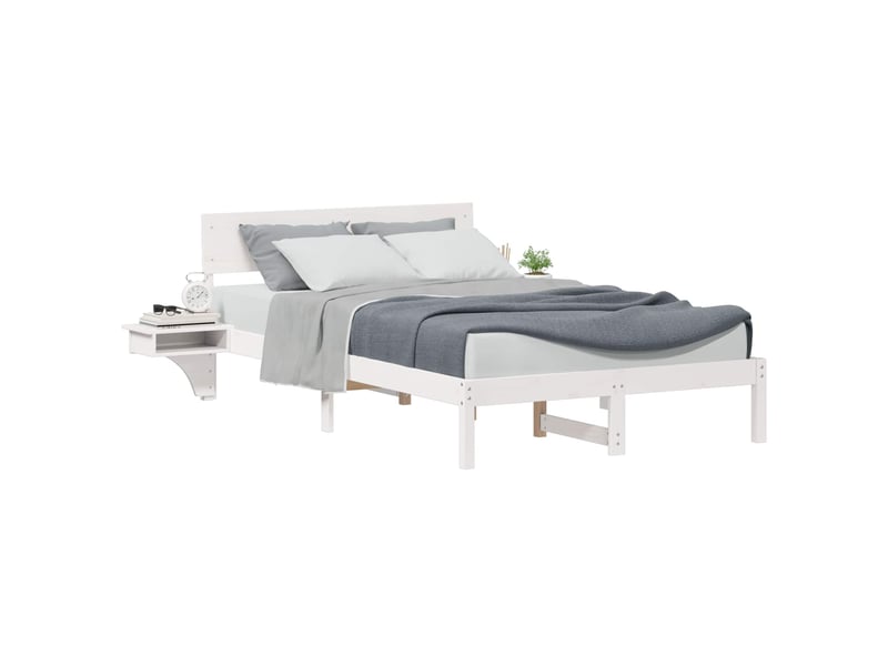  Lit double- lit adulte -  cadre de lit avec tête de lit blanc 135 x 190 cm pin massif  - Conforama A