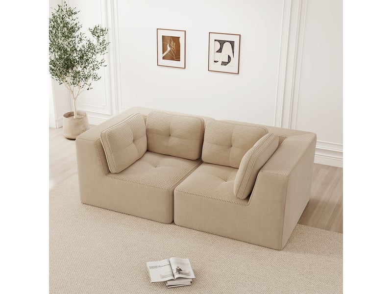 Canapé droit modulable 2 places velours côtelé beige – 208 x 104 x 69 cm Fay Lum - Conforama B