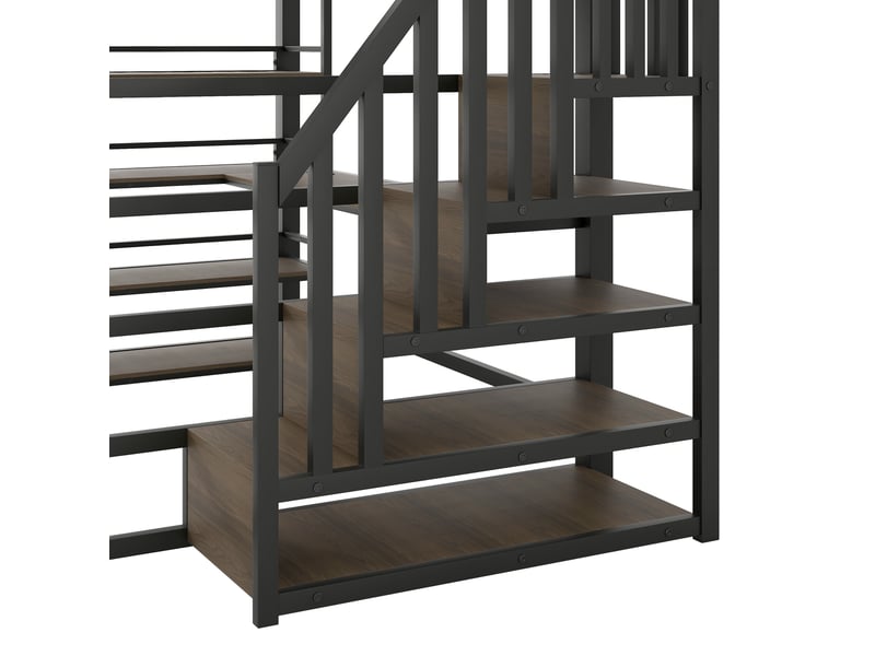  Lit mezzanine métal noir 140x200 cm avec escalier, bureau intégré, rangements, usb led  - Conforama E