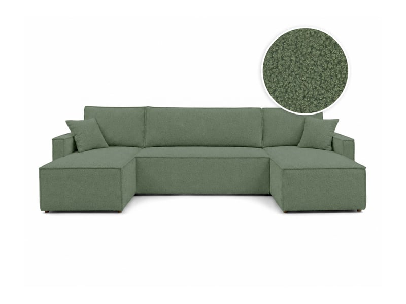  Farah - canapé d'angle panoramique convertible 6 places accoudoirs slim en tissu bouclettes généreuses  - Conforama A