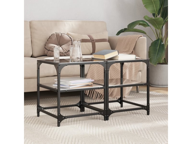  Tables basses avec dessus en verre noir 2 pcs 40x40x45 cm acier  - Conforama B
