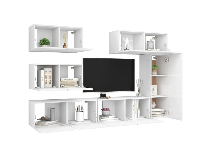  Ensemble de meubles tv - banc tv - meuble de rangement 6 pcs blanc bois d'ingénierie  - Conforama C