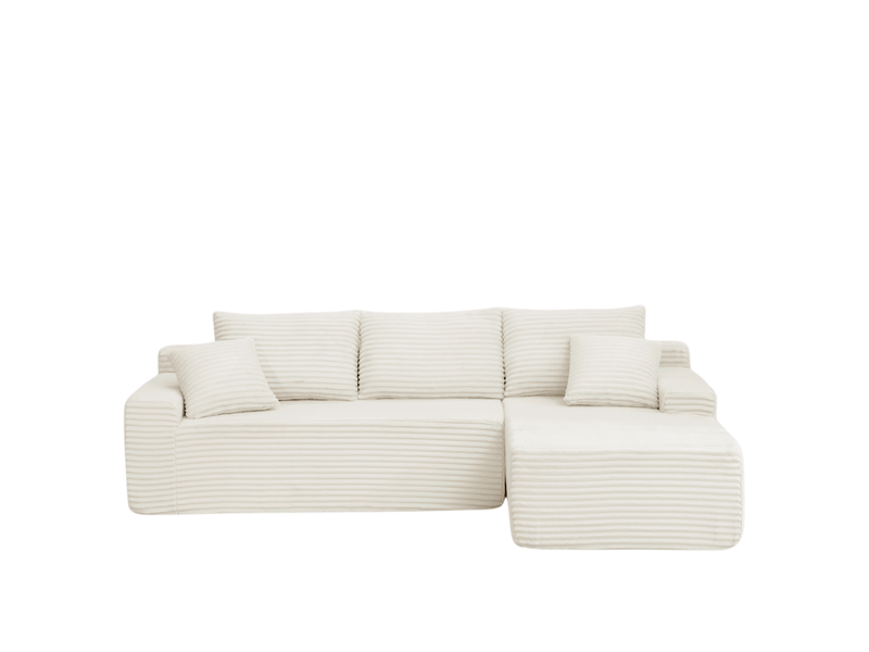 Canapé d’angle modulable 4 places en velours côtelé beige, 239x156x79 cm - Conforama E