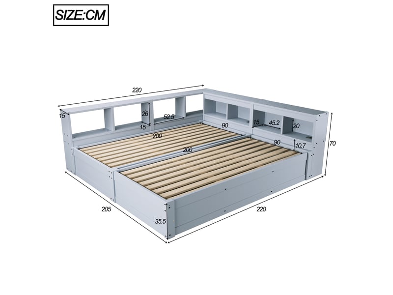  Modenvie lit modulable 90x200180x200 cm - avec rangement, led et prises intégrées - gris  - Conforama C