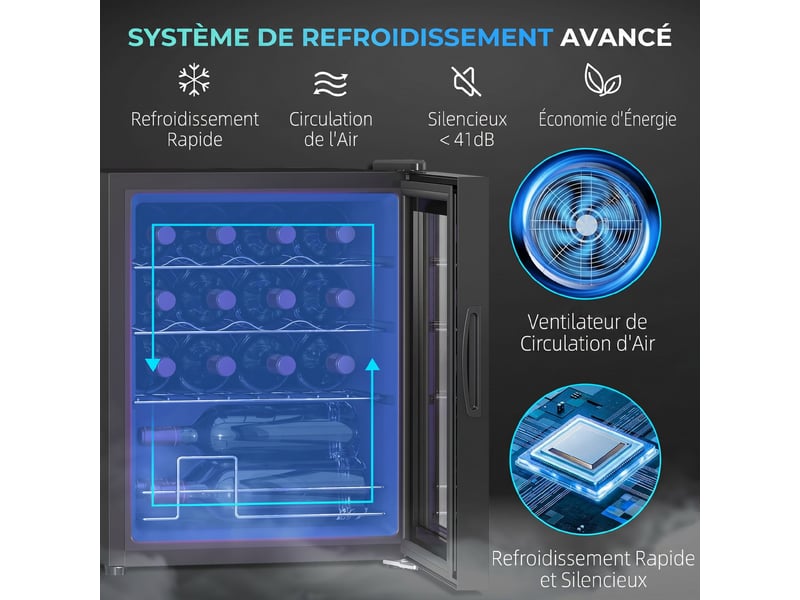 Cave à vin 16 bouteilles 42l, réfrigérateur à vin et boissons avec température réglable 5-18°c, noir, porte en verre - Conforama D