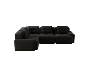 Canapé modulable d’angle grand format en velours côtelé noir, sans montage