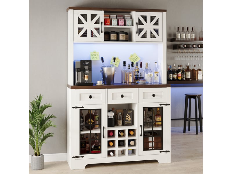  Meuble de cuisine muvano, buffet haut blanc avec éclairage led, 120 x 40 x 180 cm  - Conforama B