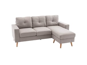 Canapé d'angle réversible 3 places en l 193 x 136 cm - tissu effet lin gris clair