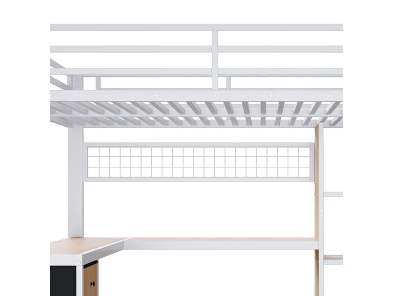  Lit mezzanine enfant 140x200 cm avec bureau et rangement métal et mdf blanc sans matelas  - Conforama D