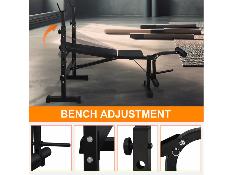  Banc de musculation multifonction 172 x 83 x 118 cm noir en fer, pliable avec support de barre réglable  - Conforama E