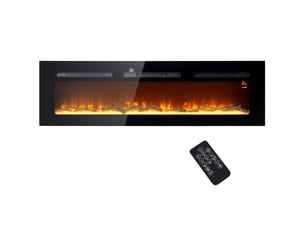 Cheminée électrique murale 1800 w, effet flamme led 3d, noire, 152,4 cm