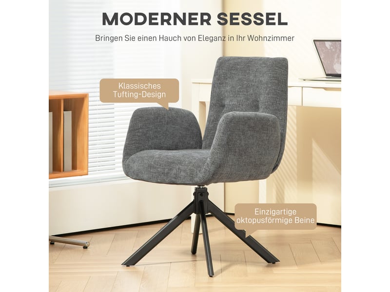  Fauteuil pivotant à 360° en tissu et acier gris foncé 60 x 61 x 88 cm  - Conforama D