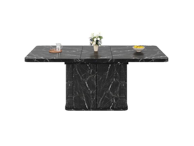  Table à manger extensible 140-180x80x76,5 cm, rangement caché, relief vertical, multifonction, mdf et métal noir  - Conforama A