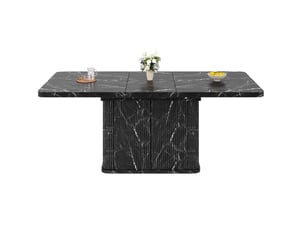 Table à manger extensible 140-180x80x76,5 cm, rangement caché, relief vertical, multifonction, mdf et métal noir