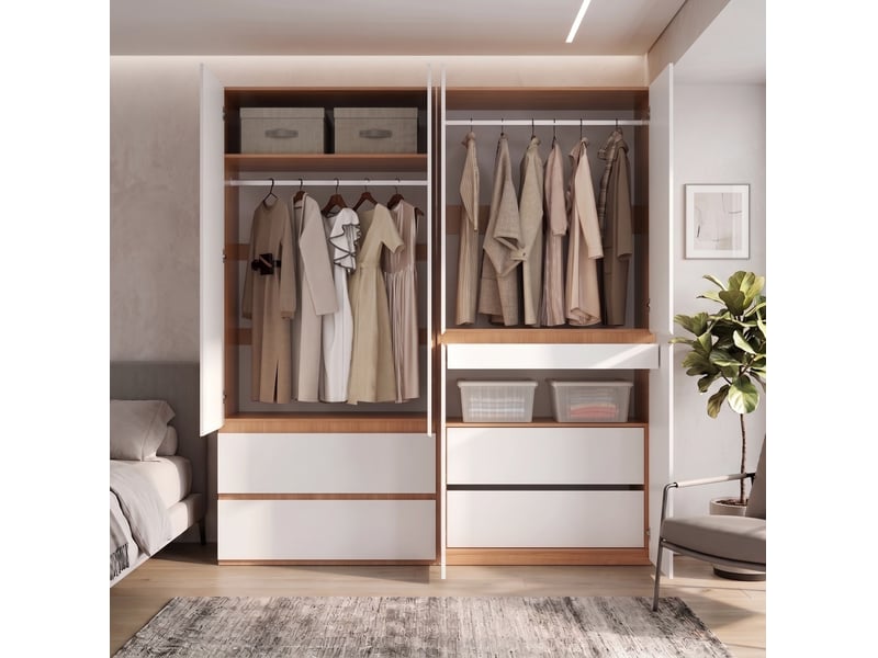  Armoire 6 portes avec 2 penderies et 5 tiroirs pour chambre, en mdf et panneaux de particules, blanc, 180 × 50 × 200 cm  - Conforama B