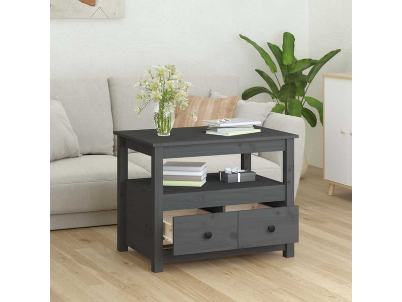  Table basse - table de salon - table à thé gris 71x49x55 cm bois massif de pin  - Conforama D